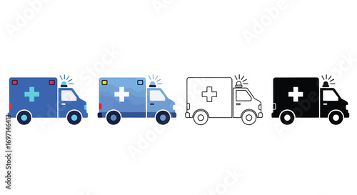 Ambulance truck emergency vehicle vector illustration icon set