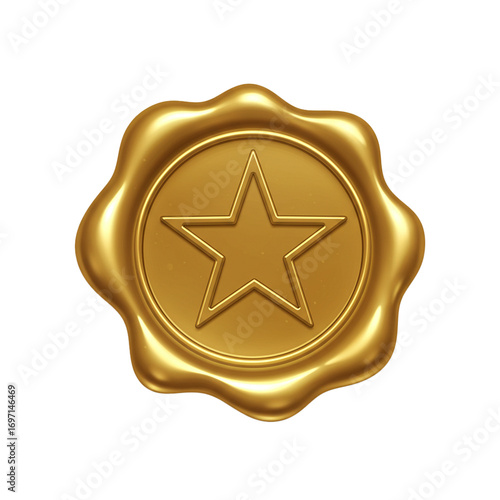 wax seal with star symbol isolated on white background, vintage emblem for fantasy design, excellence award, luxury branding, and decorative identity