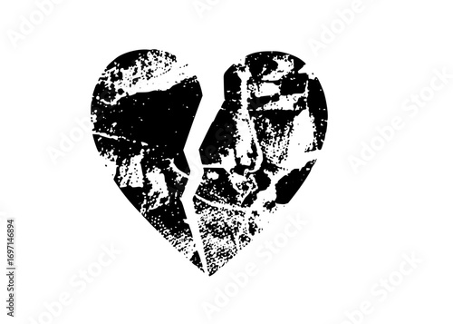 Vector Broken heart with distressed texture