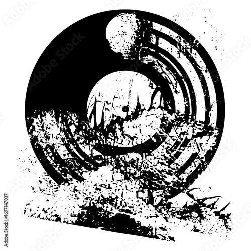 Vector Dynamic wave with a cityscape silhouette.