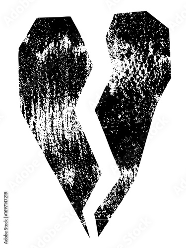 Vector Distressed broken heart with textured shapes.