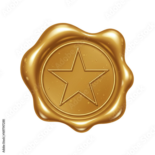 wax seal with star symbol isolated on white background, vintage emblem for fantasy design, excellence award, luxury branding, and decorative identity