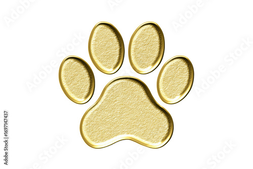 A gold colored paw print with four toes