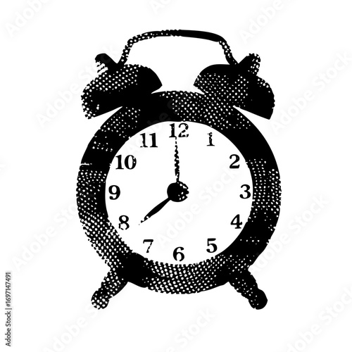 Vector Vintage alarm clock with time set to eight oclock.