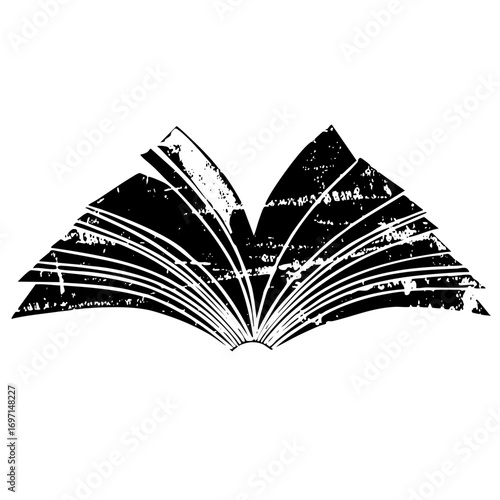 Vector Open book with fanned pages in a distressed style.
