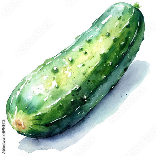 Cucumber, watercolor illustration vector, isolated on a white background.