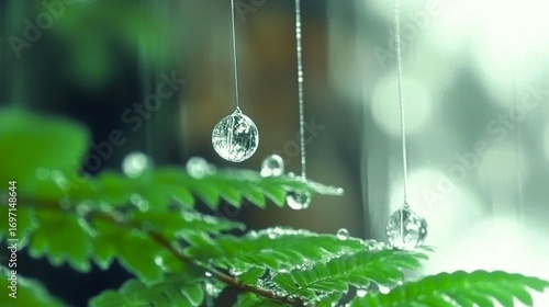 Rain Drops on Green Leaves
