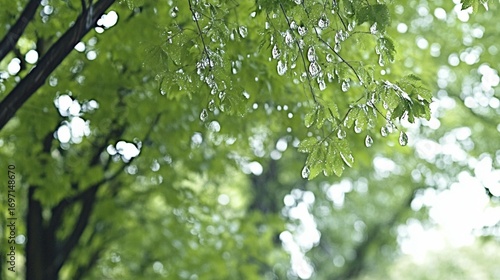 Raindrops on Green Leaves