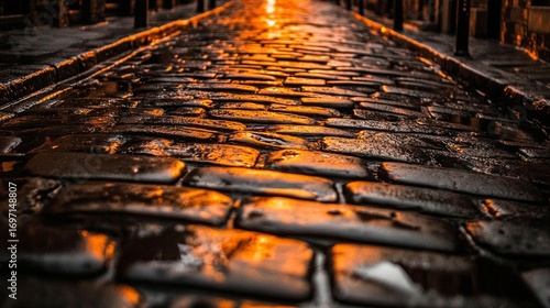 Cobblestone Street at Night