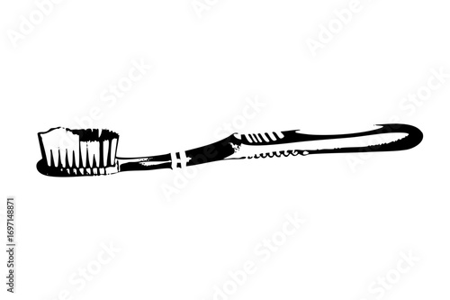 Vector Black silhouette of a toothbrush and toothpaste .