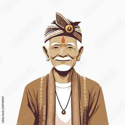 Grandpa with sarong and headband with simple and minimalist flat design using white background