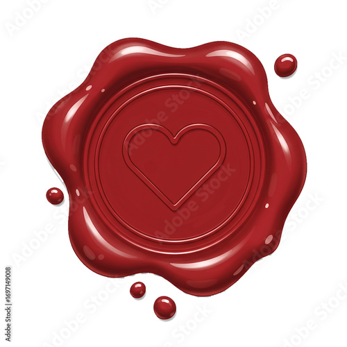wax seal with heart symbol isolated on white background, romantic emblem for wedding invitations, love letters, vintage branding, and decoration