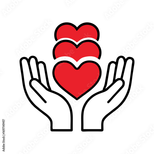 Hands Holding Hearts Illustration Line Art Vector