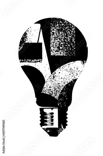 Vector Lightbulb Idea with Sailing Boat Silhouette