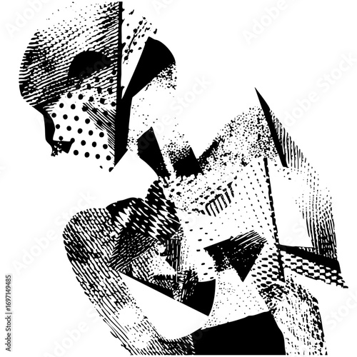 Vector Abstract couple embrace with textured vector shapes.