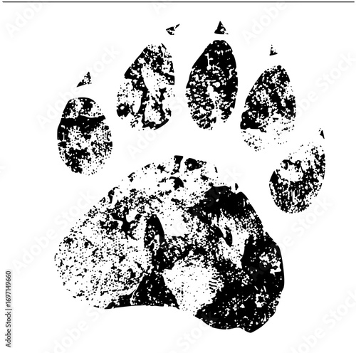Vector Detailed black paw print with textured pads.