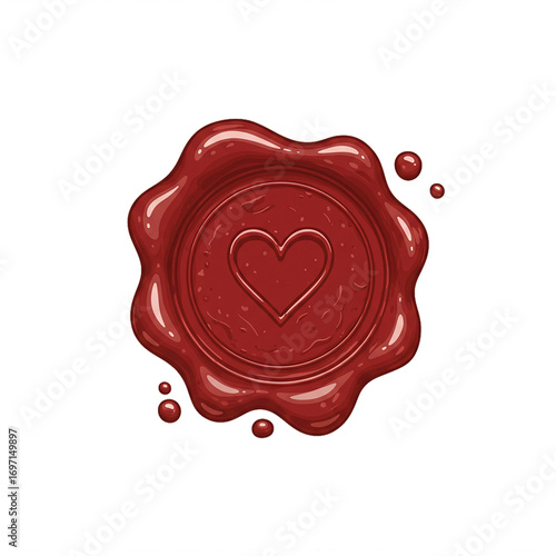 wax seal with heart symbol isolated on white background, romantic emblem for wedding invitations, love letters, vintage branding, and decoration