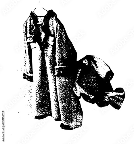 Vector Elegant outerwear set including a long coat and scarf depicted in a style.