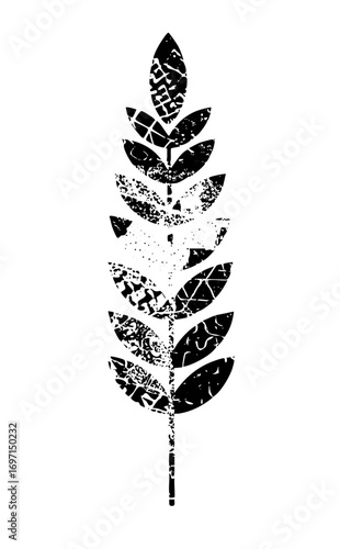 Vector Stylized botanical leaf with textured details.