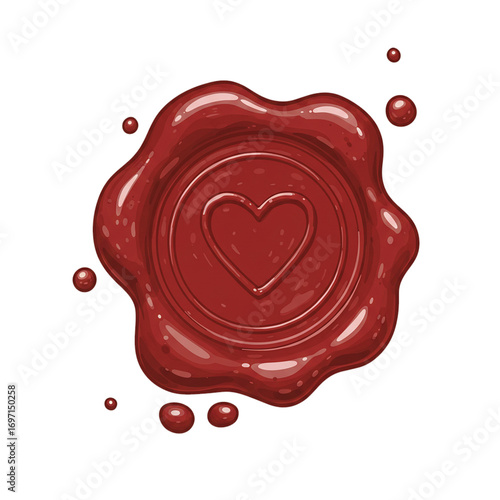 wax seal with heart symbol isolated on white background, romantic emblem for wedding invitations, love letters, vintage branding, and decoration