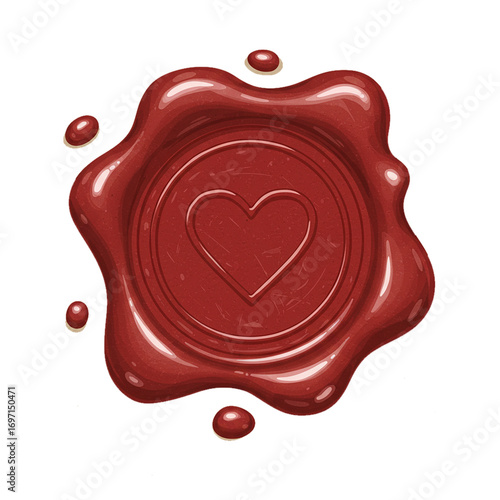 wax seal with heart symbol isolated on white background, romantic emblem for wedding invitations, love letters, vintage branding, and decoration