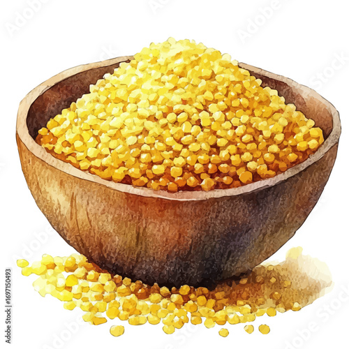 Couscous, watercolor vector, isolated on a white background.