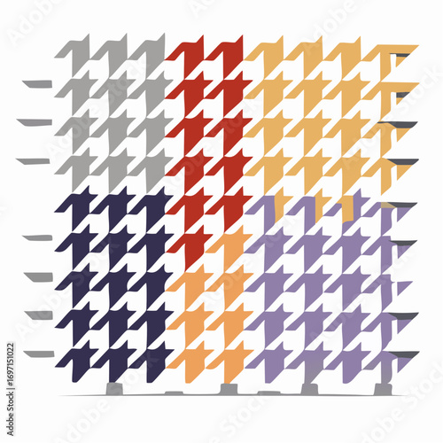 Houndstooth Pattern In Red Orange Gray Purple And Dark Blue