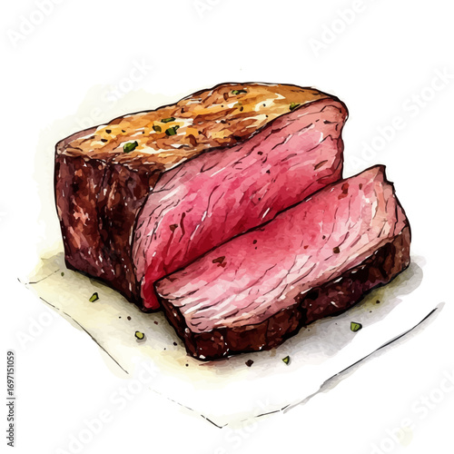 Corned Beef, watercolor clipart vector, isolated on a white background.