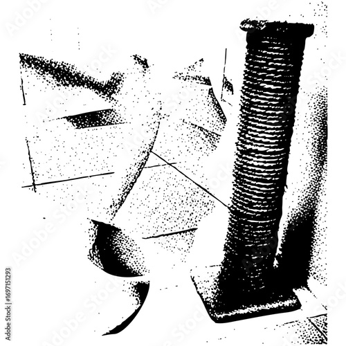 Vector Abstract face and threaded rod in monochrome.