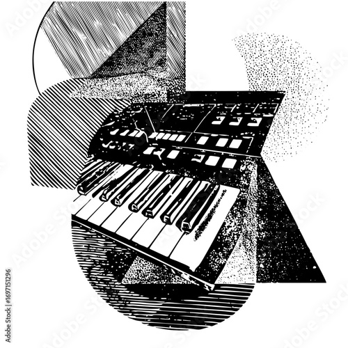 Vector Detailed vector of a synthesizer keyboard with abstract geometric shapes.