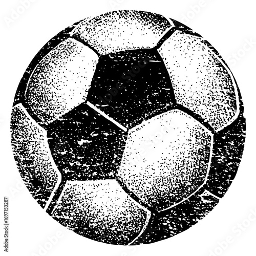 Vector Detailed monochrome soccer ball with textured panels.