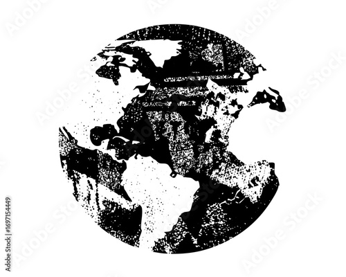 Vector Monochrome world map with distressed texture.