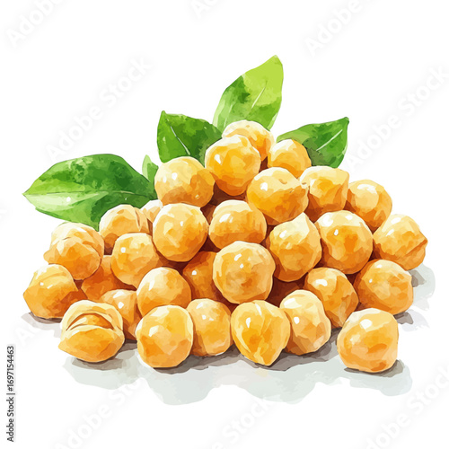Chickpeas, watercolor painting vector, isolated on a white background.