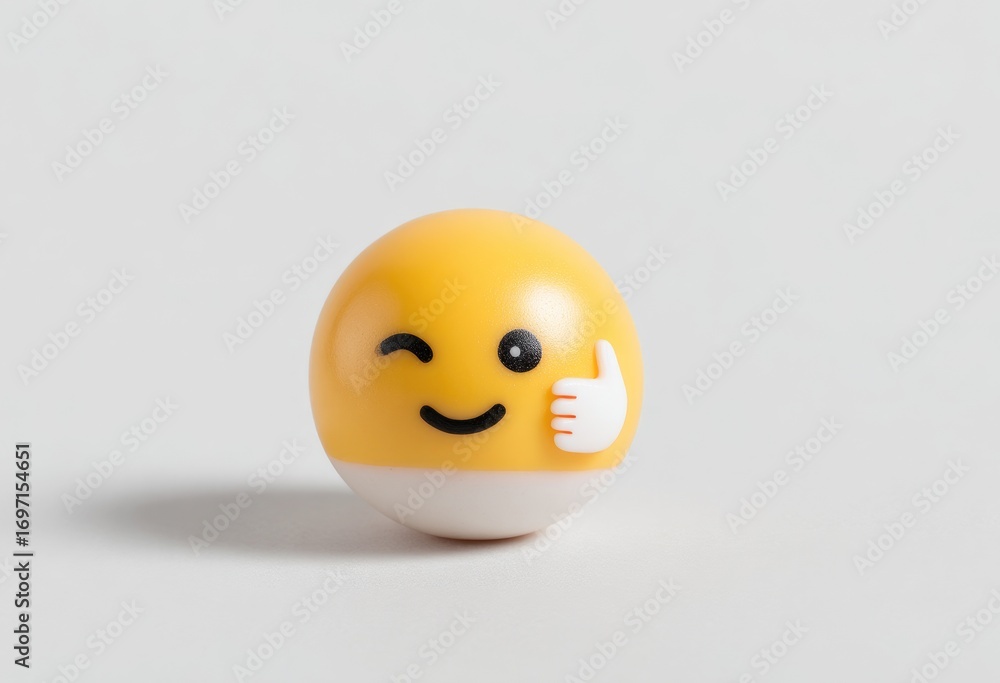 Fototapeta premium Yellow emoji sphere with thumbs-up, winking eye