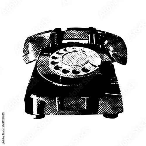 Vector Vintage rotary telephone in halftone style.
