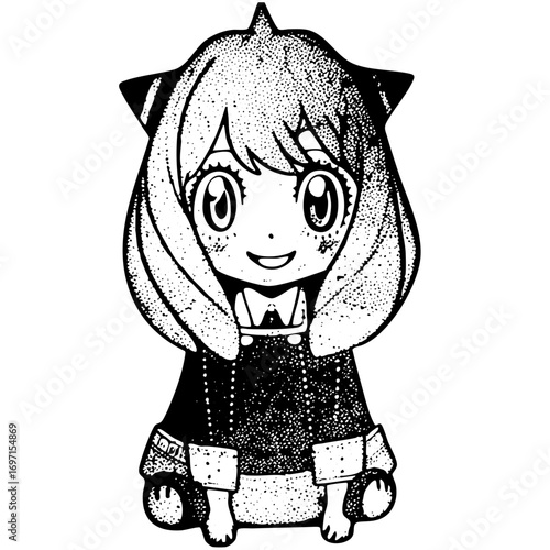 Vector Charming anime girl with detailed hair and clothing.