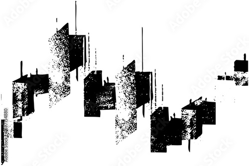 Vector Abstract black shapes create a dynamic distressed urban skyline.