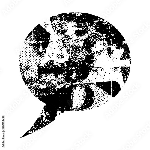 Vector Distressed speech bubble with a rough textured appearance.