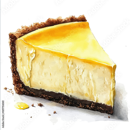 Cheesecake, watercolor drawing vector, isolated on a white background.