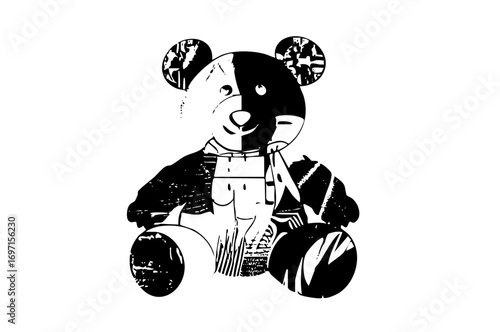 Vector Monochrome teddy bear with contrasting halves