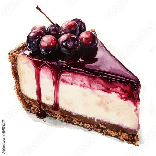 Cheesecake, watercolor vector, isolated on a white background.