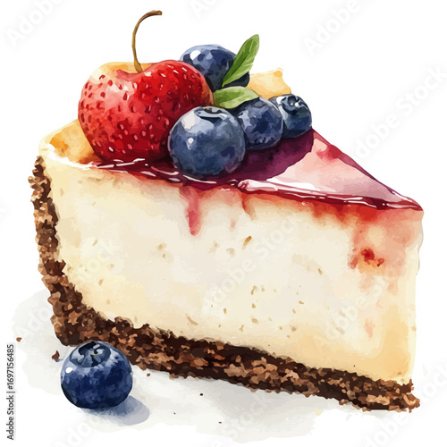 Cheesecake, watercolor drawing vector, isolated on a white background.