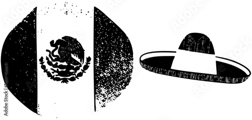 Vector Mexican flag and sombrero in a bold style.