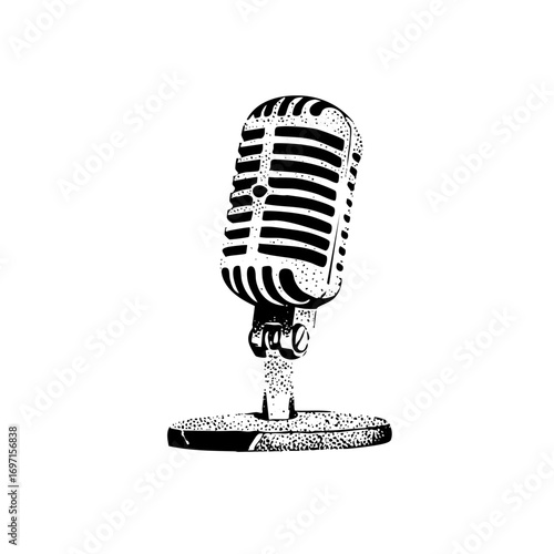 Vector Vintage microphone with detailed shading.