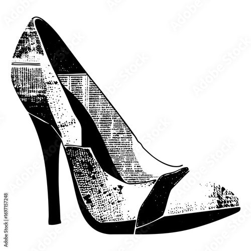 Vector Elegant high-heeled shoe with textual details.