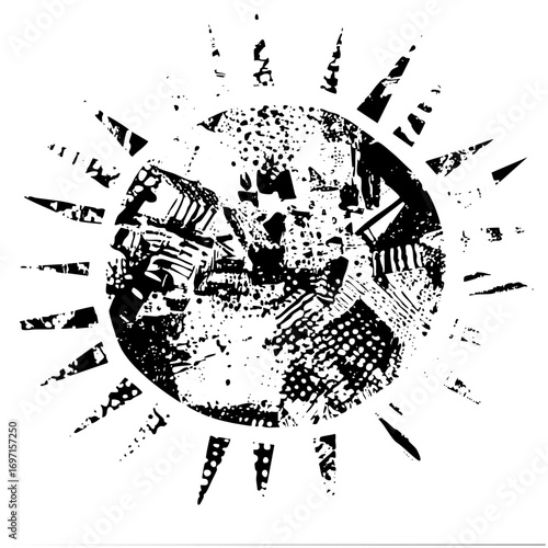 Vector Abstract globe with radiating lines depicting a distressed world.