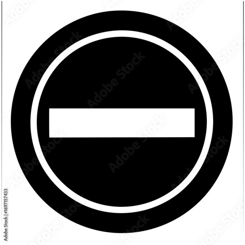 Vector Restricted access sign featuring a white horizontal bar within a black circle.