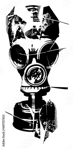 Vector Stylized of a person wearing a gas mask and hat.