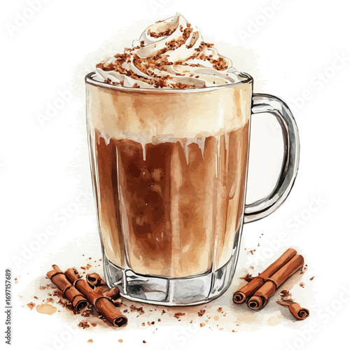 watercolor vector of Chai Latte, isolated on a white background.