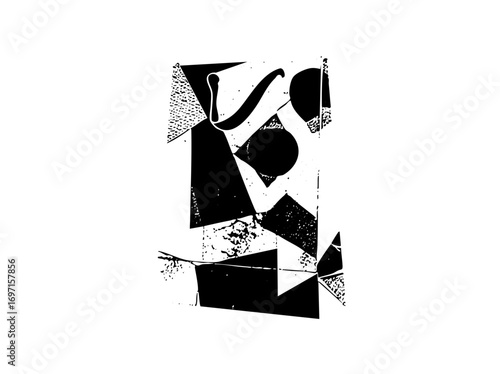 Vector Abstract figure composition with geometric shapes and textured elements.
